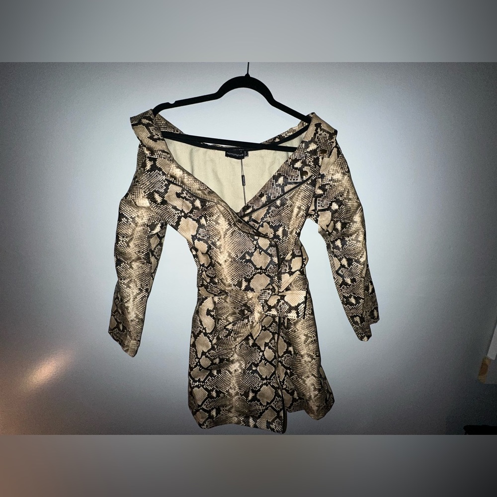 Snake Skin Off the Shoulder Mini Dress